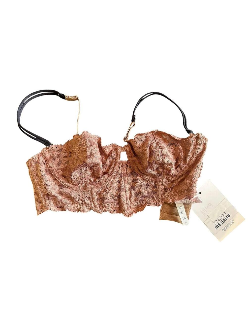 Fleur du Mal Arcade Balconette Bra 34B Brown Lace Underwired Adjustable Straps